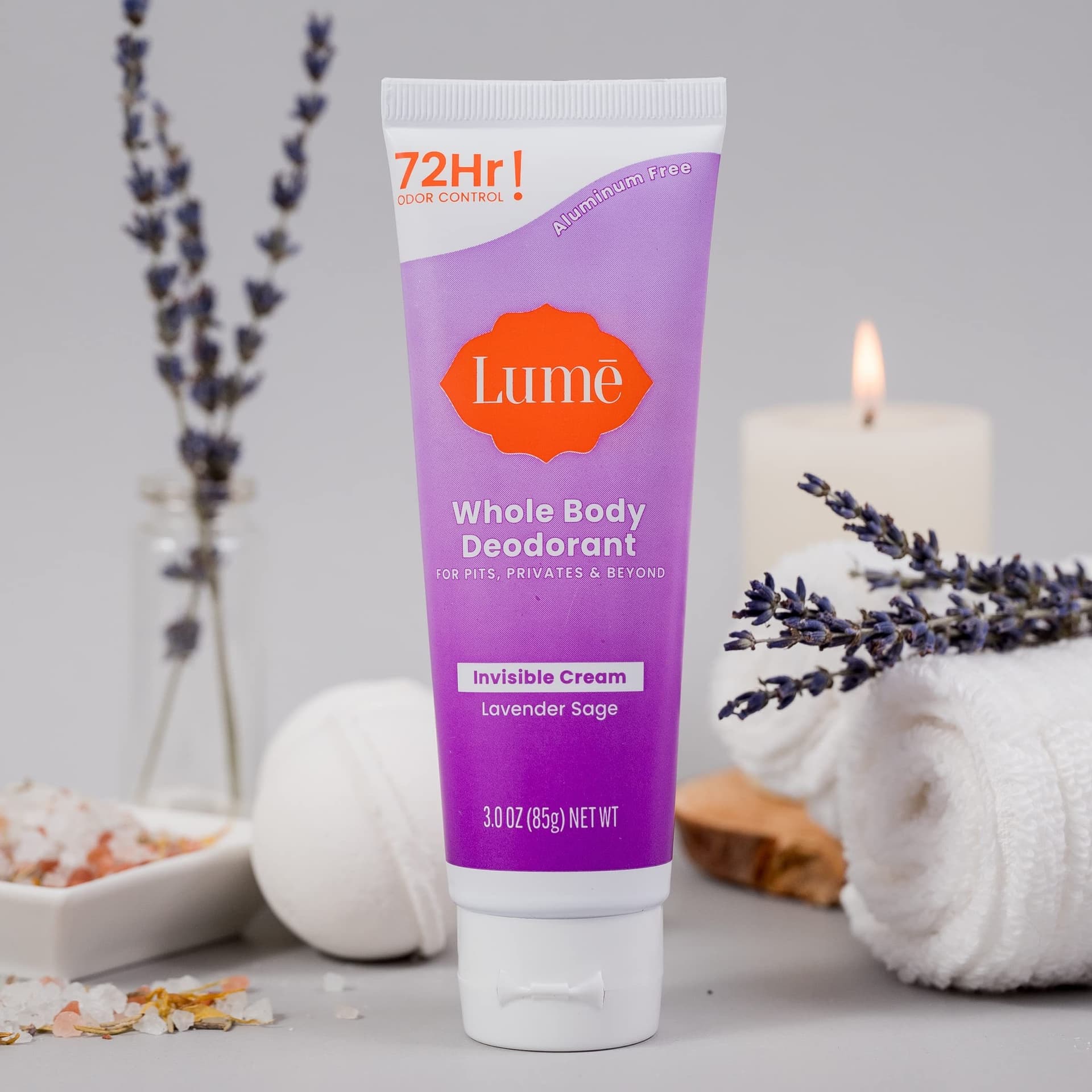 Lume Whole Body Deodorant - Invisible Cream Tube - 72 Hour Odor Control - Aluminum Free, Baking Soda Free, Skin Safe - 3.0 ounce (Lavender Sage) - Image 1