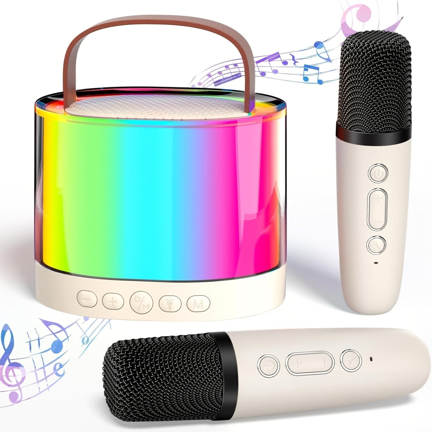 1pc portable mini karaoke machine, suitable for multiple scene applications such as birthday parties and family entertainment parties With 2 wireless microphones - USB charging, wireless speaker, birthday gift, ideal gift for teenagers and adults, birthdays and family gatherings - Image 1