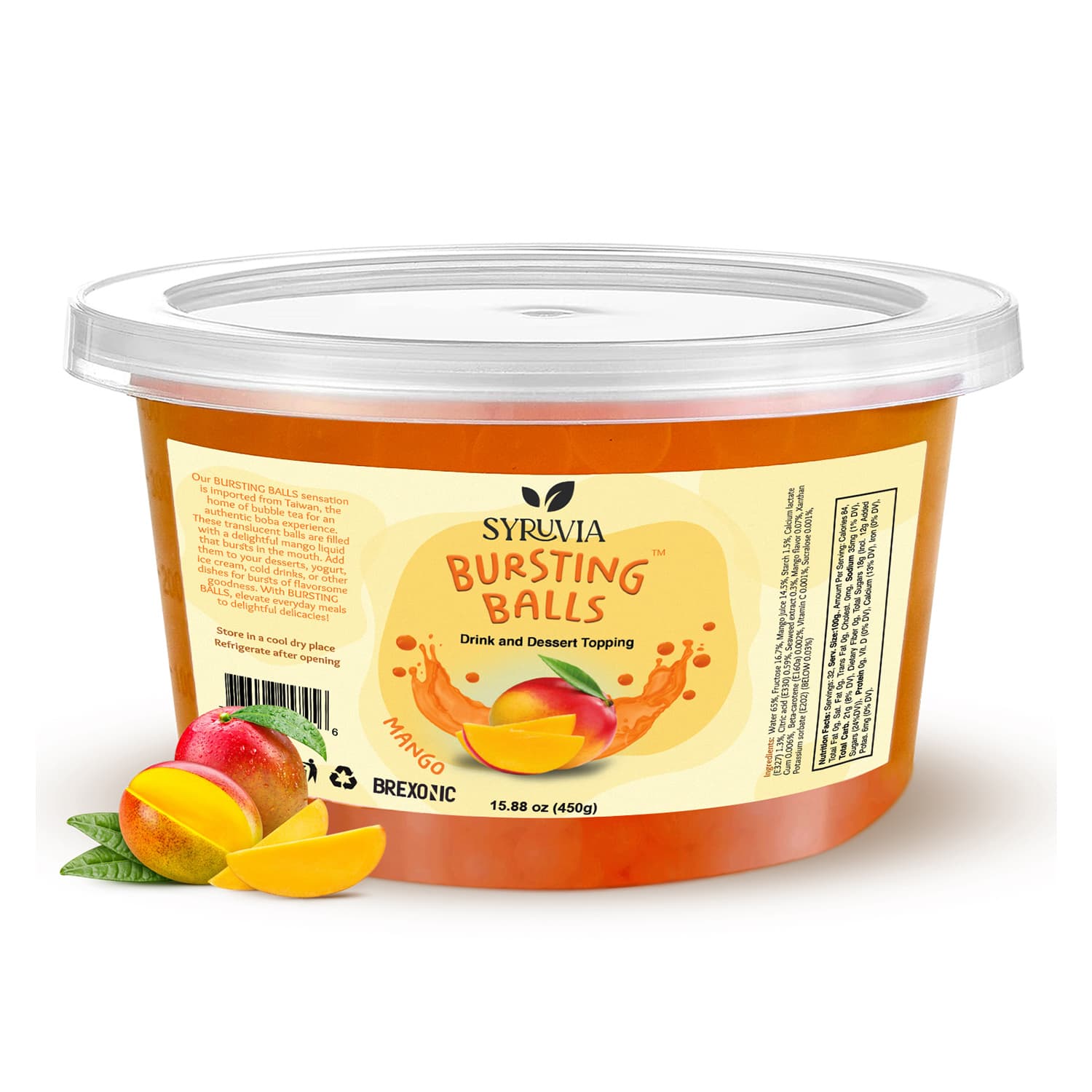 Syruvia Boba Pearls, Mango Popping Bursting Boba, Tapioca Pearls For Bubble Tea (Mango, 1 LB Pack of 1) - Image 1