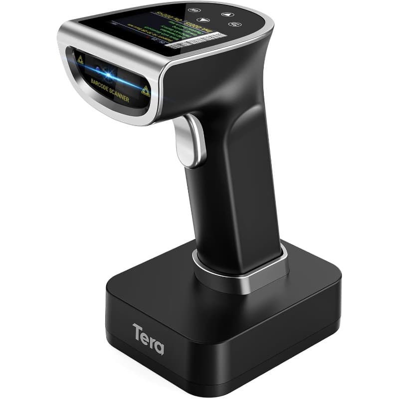 Tera Barcode Scanner Wirel with Screen: Pro Version 1D 2D QR with Digital Setting Keypad Power Switch Charging Cradle Works with Bluetooth 2.4G Wirel Bar Code Reader HW0015 Sier - Image 1