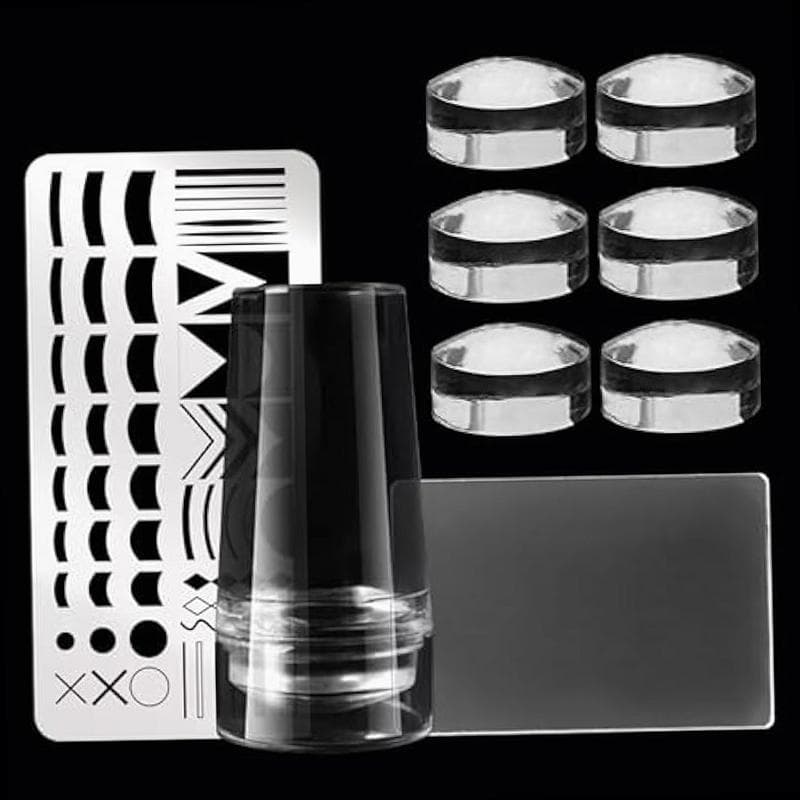 French Tip Nail Stamp Kit With 1 Scraper 1 Nail Stamping Plate 1 Nail Art Stamperand 6pcs Replaceable Silicone Jelly Heads for French Tip Manicure Home DIY Nail Art Salon Don t Have Stamping Polish - Image 1