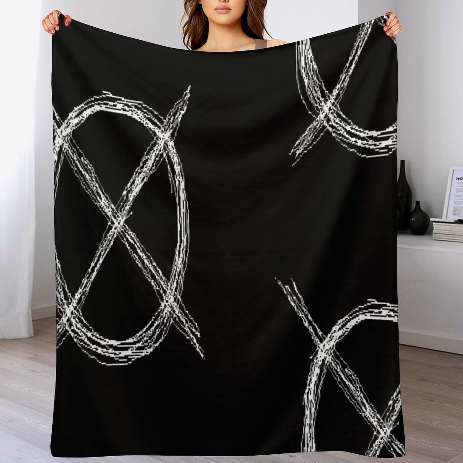 Creepypasta Logo Throw Blanket - Soft Flannel All-Season Contemporary Blanket with Bold White Abstract Print on Black, Cozy Decorative Bedding for Home, Couch & Sofa, Throw Blanket for Couch, Modern Home Decor, Plush Texture - Image 1