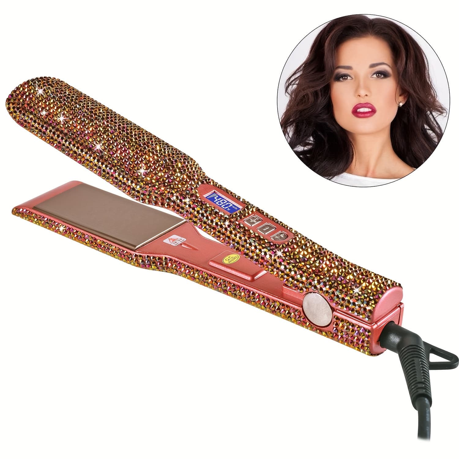 Hair Straightener, Crystal Rhinestone Decor Professional Hair Straightener Flat Iron, 1.7 Inch Titanium Flat Iron Straightening Iron, High Heat 480 °F, Bling Titanium Hair Flat Iron - Image 1