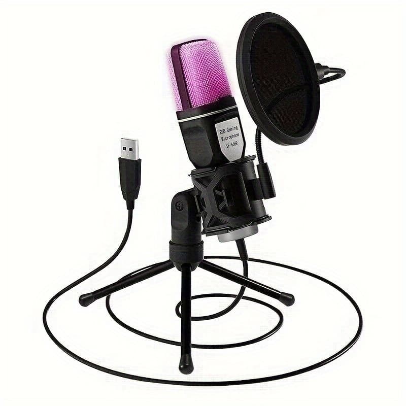 RGB Type Music Record Studio Live Streaming Podcast Broadcasting Recording Equipment Microphone With Tripod Eid Al-Adha Mubarak - Image 1