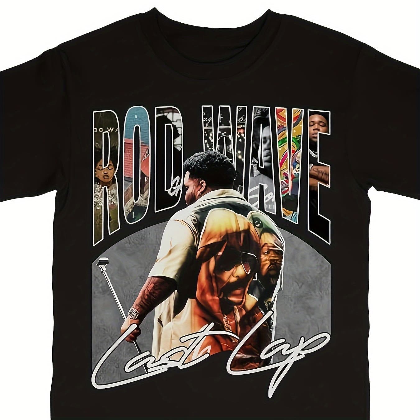 Men's Rod Wave Graphic T-Shirt 100% Cotton Soft Breathable Crew Neck Short Sleeve with Vibrant Rock Art Print & Graffiti Lettering - Casual Streetwear for Spring Summer Fall, Urban Style, Bold Typography, Durable Construction, Statement Tee, Urban Lifestyle - Image 1