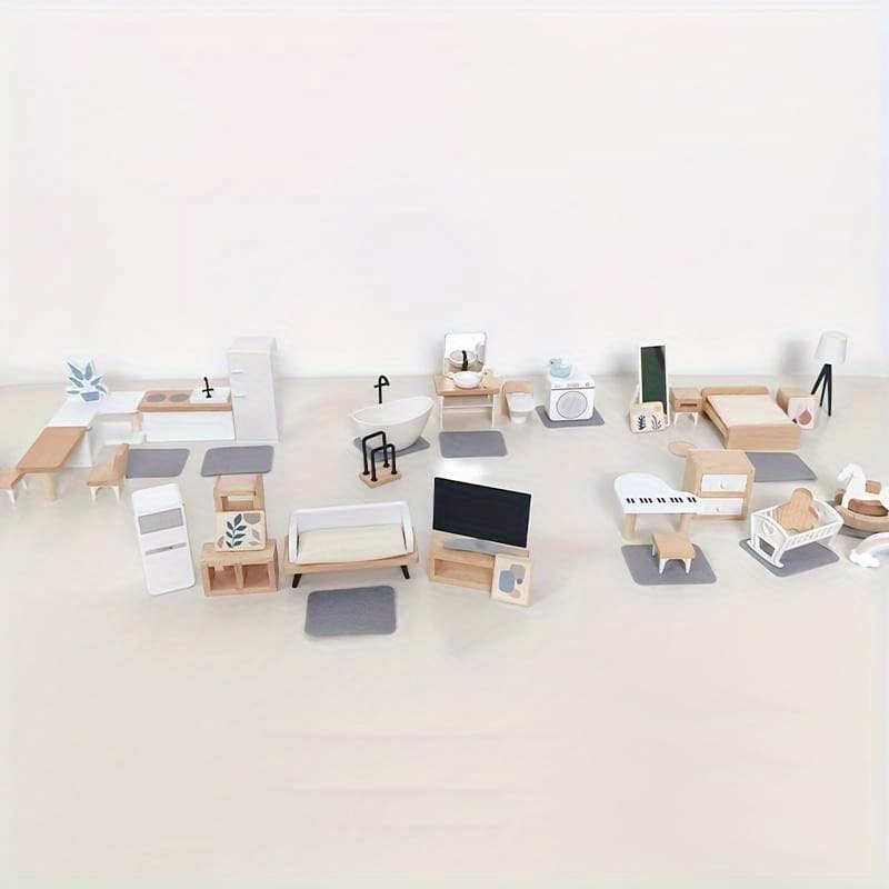 Charming Miniature Wooden Furniture Set. Suits Various Rooms, a Great Gift for Collectors And DIY Enthusiasts. - Image 1