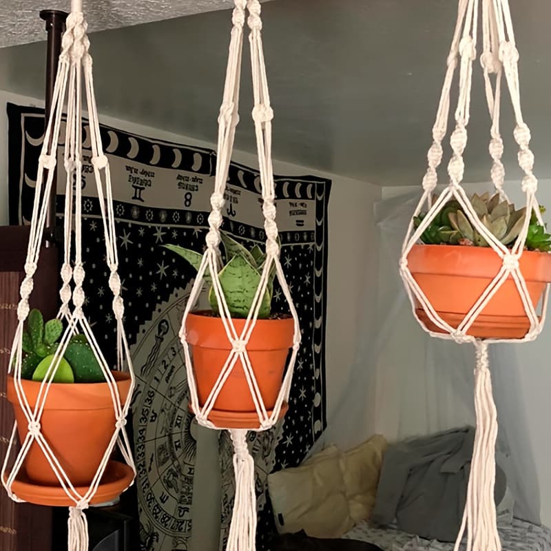 1 Pack, Tassel Handmade Plant Hanger Basket Flower Pot Rack Balcony Hanging Decorative Flower Pot Net Bag For Household Gardening Supplies - Image 1