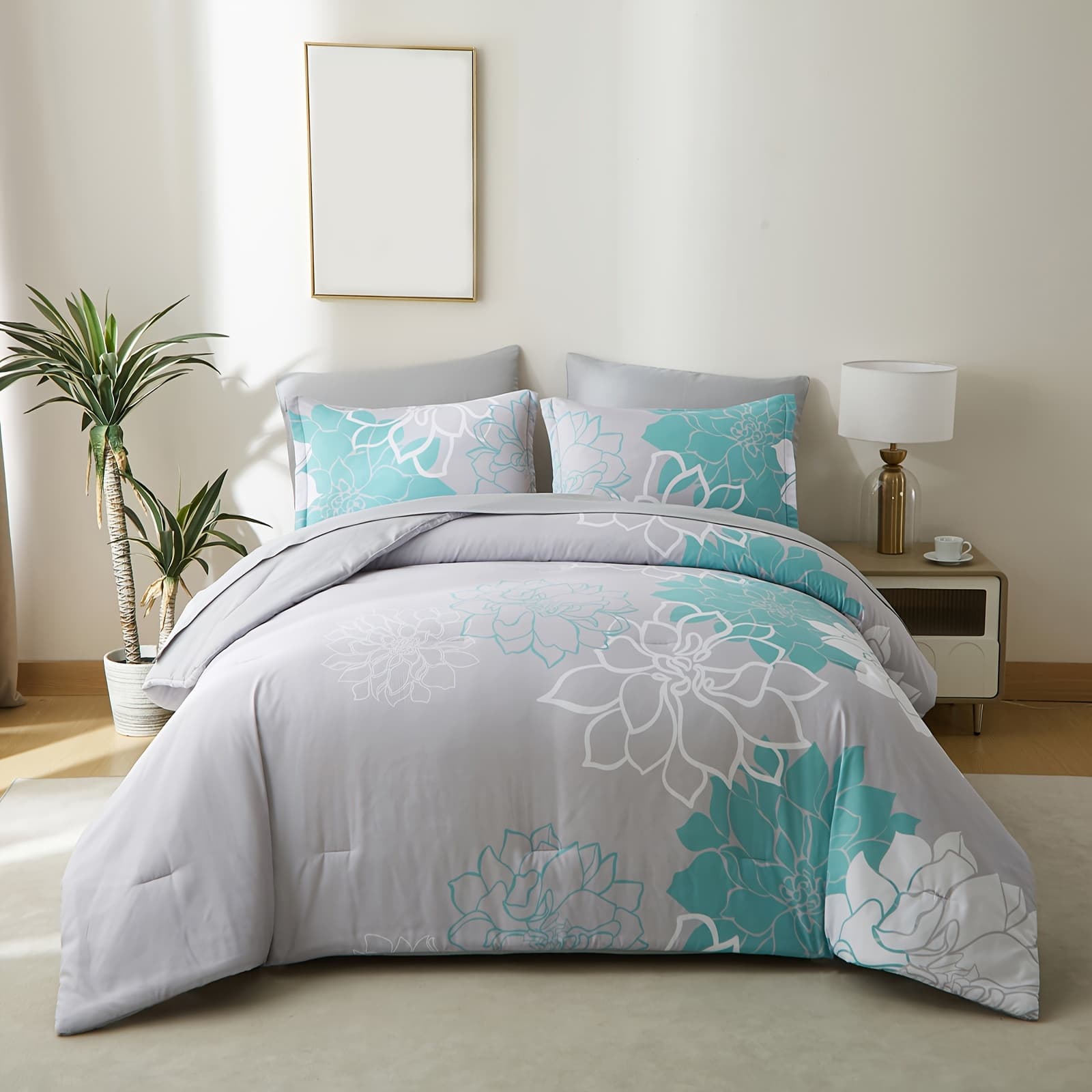 7pcs Lightweight Boho Comforter Set - Stain-Resistant, Soft 100% Microfiber Cover, 100% Polyester Fiber Filling, Woven for Durability - Full/Queen/King Size Bed In A Bag for All Seasons, Floral Pattern Printed Bedding - Image 1
