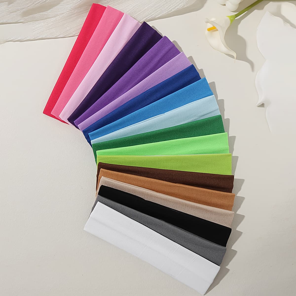 18pcs Vibrant Color Yoga Headbands for Women & Men - Sweat-Wicking Sports Hair Bands for Running, Basketball & Fitness - Soft Polyester & Spandex Blend, Non-Slip Design, Sports Hair Accessories | Versatile Hair Bands | Absorbent Fabric - Image 1