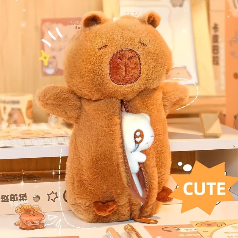 Capybara Plush Pencil Case| Makeup Brush Organizer - Cartoon Capybara Case Large Capacity With Zip Closure, Soft Faux Fur, With A Cute Plush Animal Appearance, Suitable As A Gift For Women, Kids. - Image 1