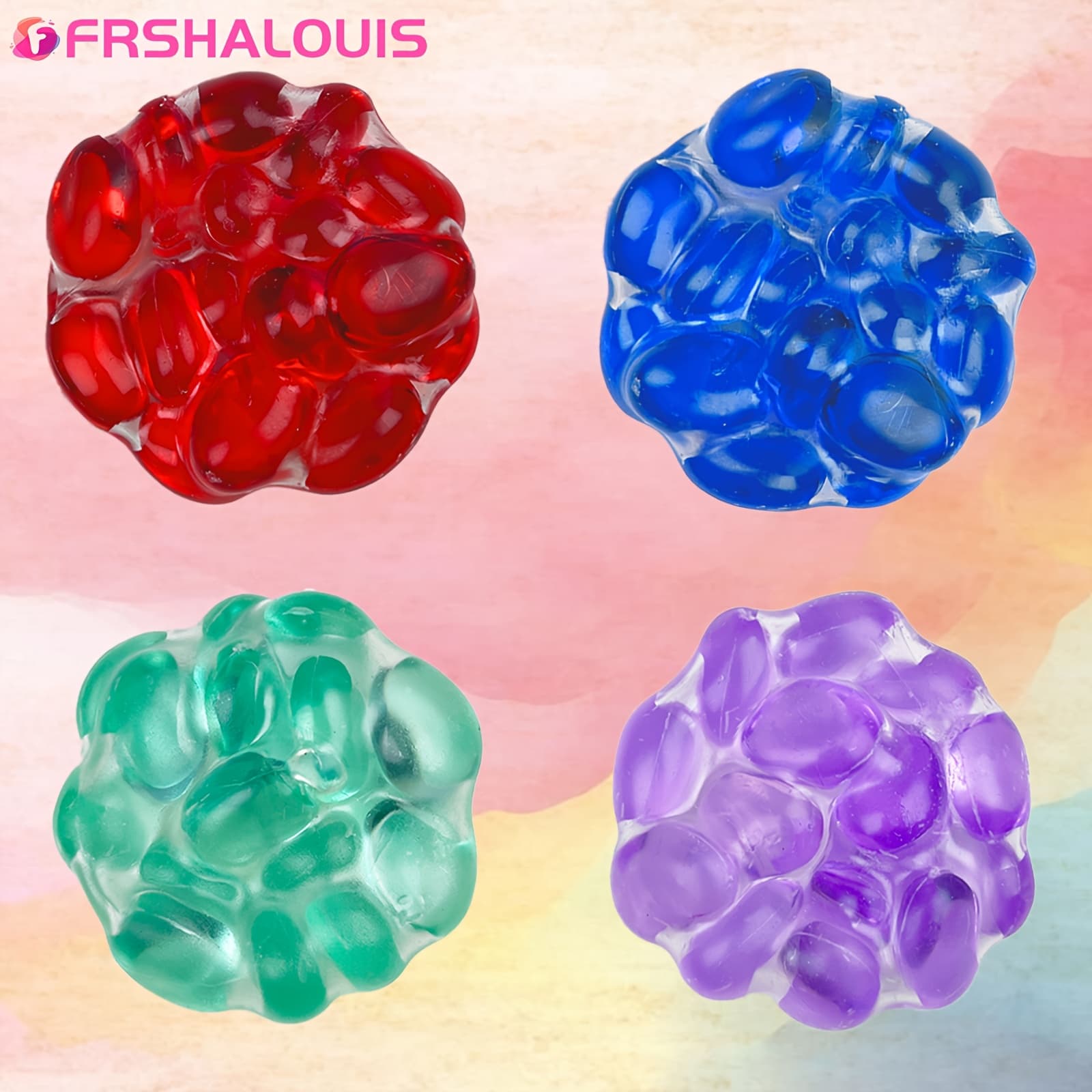 FRSHALOUIS 4pcs Squeeze Sensory Squishy Balls, Taba Fidget Toys for Youngsters Adults, Colorful Noisy Squeeze Ball Contains Sensory Stones for Boy Girl Age 3-12, ASMR Gifts for Birthday Christmas Valentine - Image 1