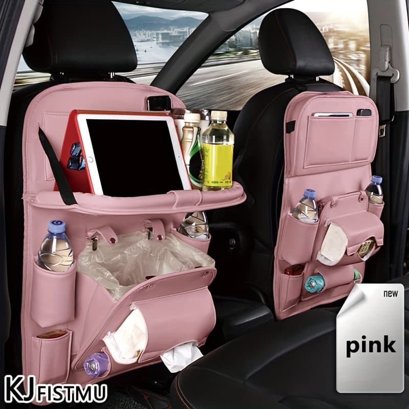 Multi-pack Pink Girl Car Folding Rear Seat Car Parts, Road Trip Accessories, Christmas Halloween Gifts For Girls Multifunctional Backrest Storage Trash Can, Large Storage Bag, Notebook, Dining Table, Tray - Image 1