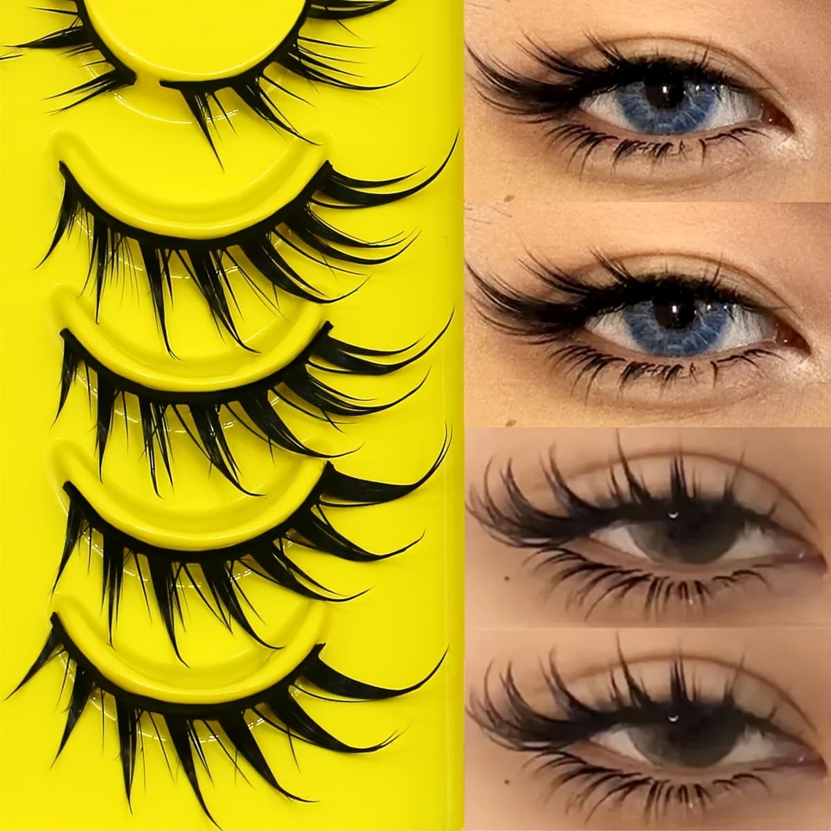 6 Pairs Cartoon Eyelashes Cat Eye Eyelashes 3D Natural False Eyelashes Fluffy Soft Crossed Smart Natural Eyelash Extension Makeup - Image 1
