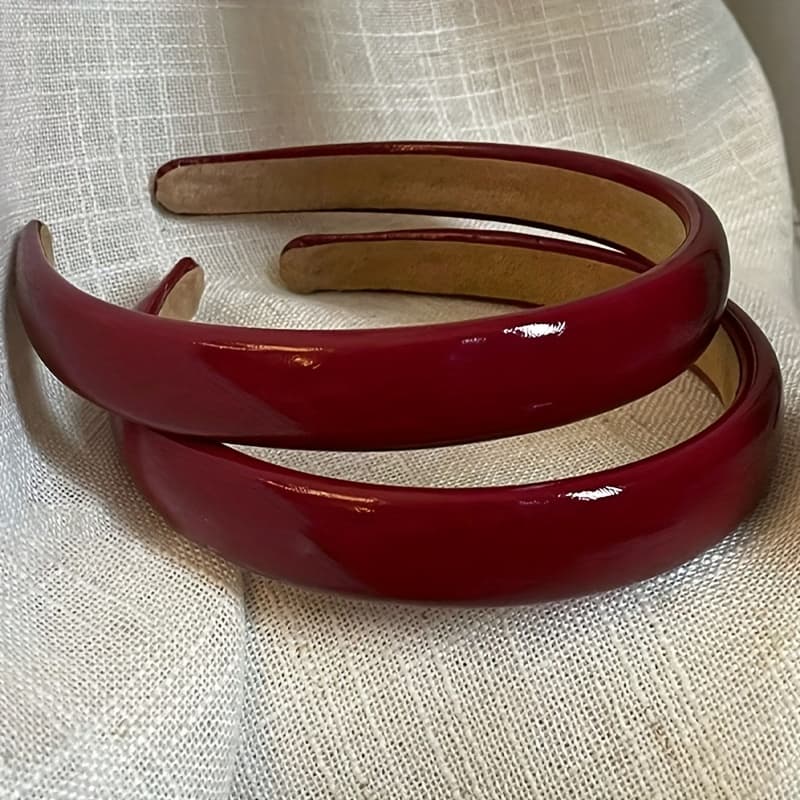 1pc Retro Red PU Leather High Hairline Non-Slip Headband with Bow Detail - Glossy Finish, Comfortable Fit for Valentine's Day & Casual Attire - Image 1