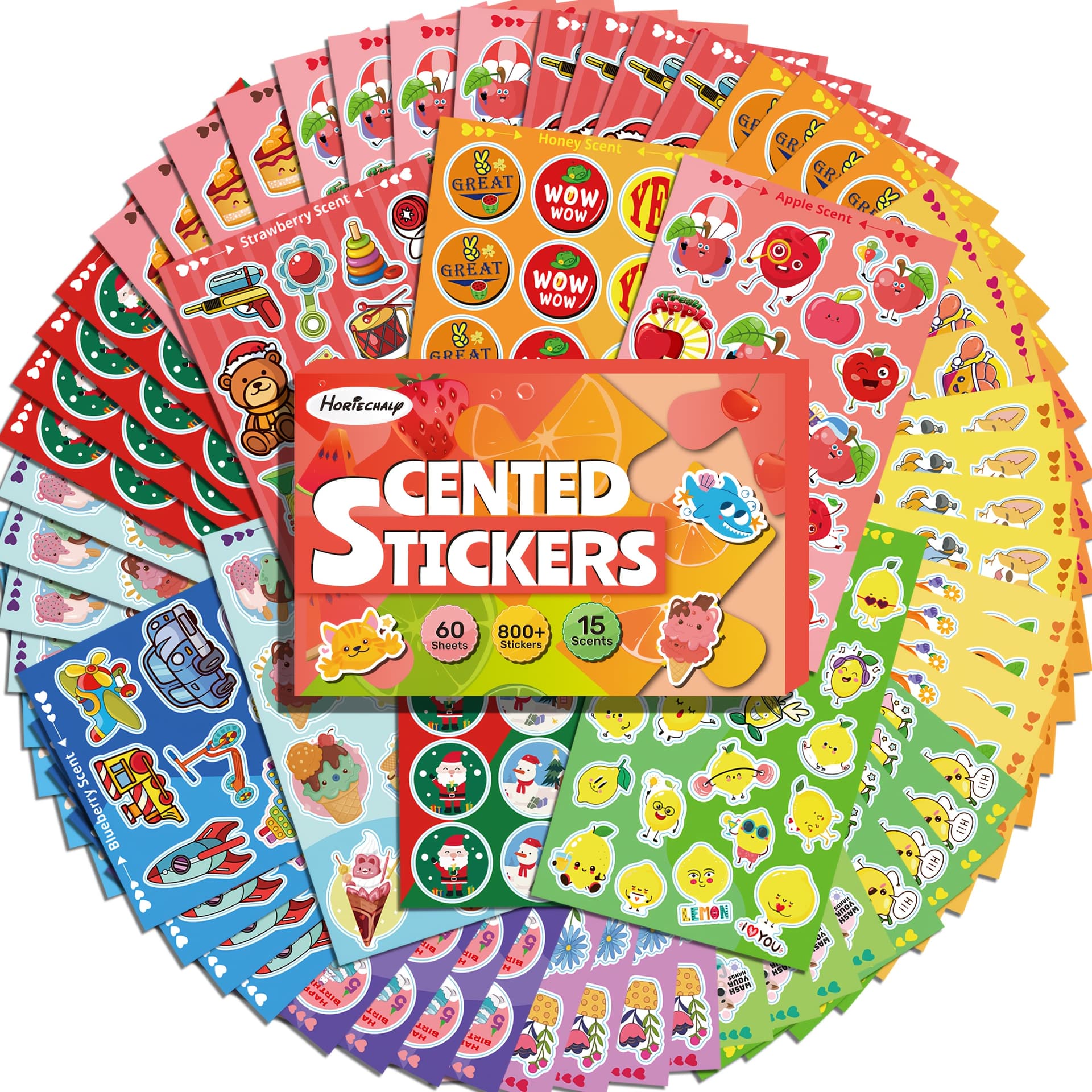 900+ Pcs Smelly Stichers, 48/60/68 Sheets Scratcher And Sniff Stickers, 7 Theme With Diverse Designs, 15 Scents Of Fruit, Various Cute Patters, Ideal Decorative Item For Your Needs, Situable For DIY. - Image 1