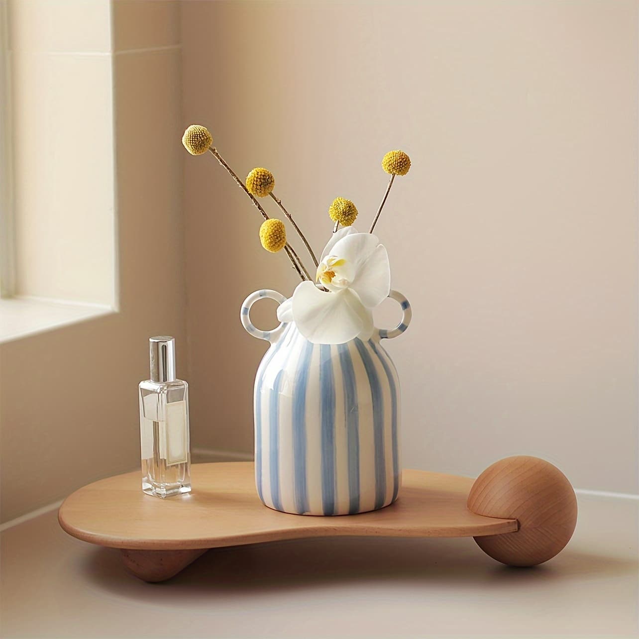 1 PCS Exquisite Hand-Painted Double Ear Ceramic Cylinder Vase - Water-Resistant, Casual Style Tabletop Decor for Flower Arrangements, Living Room, Office, and Event Decorations - Unique, Artistic, and Durable Home Decor Accent - Image 1