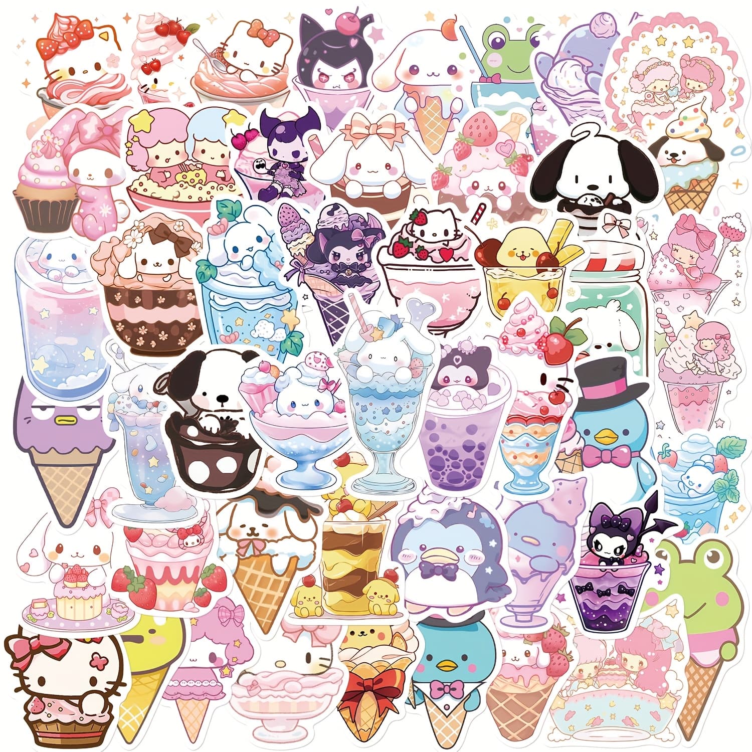 50pcs Cute Cartoon Ice Creace-shaped Sticker Graffiti And Personalized Creative Laptop Decoration Stickers - Image 1