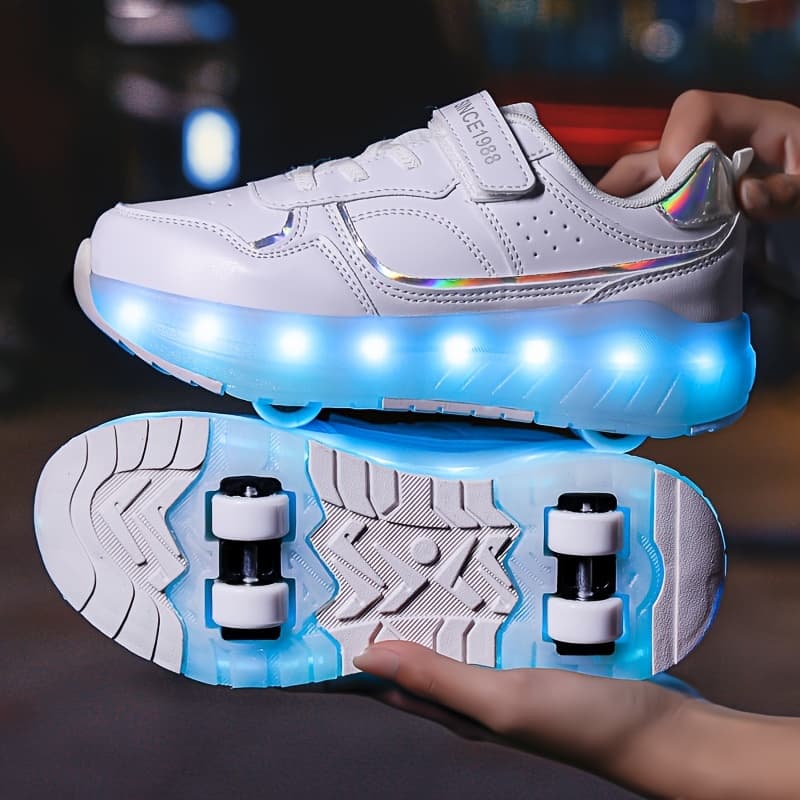 YAOSF children's fashionable LED luminous shoes, outdoor sports and leisure roller skates, USB charging luminous shoes, colorful luminous skateboard shoes, luminous shoes, wear-resistant and breathable, suitable for all seasons - Image 1