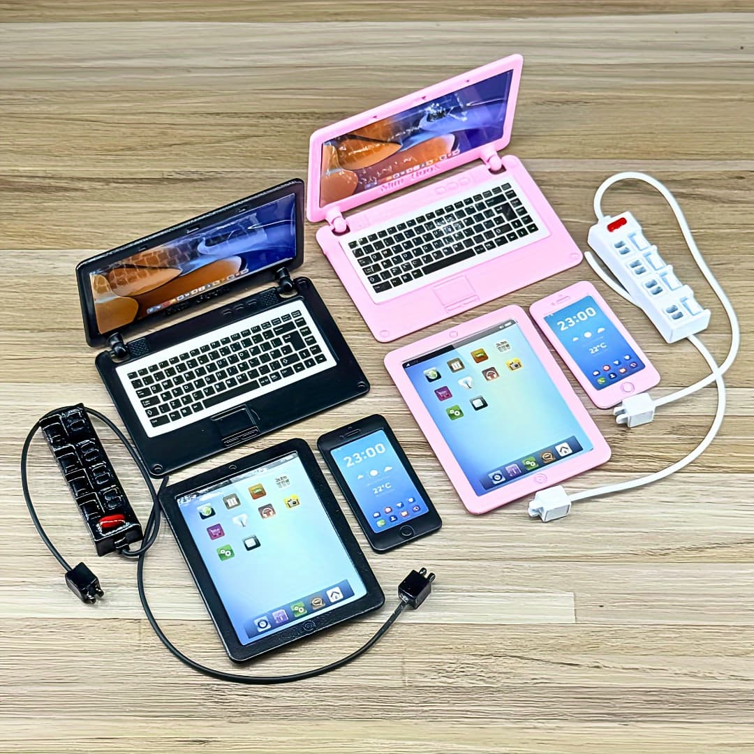 Spring Break Essentials: 4pcs 1:6 Mini Digital Devices & Alloy Outlet Set - Metal Smartphone, Electronics Tablet, The Notebook & Laptop Models For Dollhouse. Teen Easter Basket Stuffers, Prefilled Easter Eggs With Toys, Easter Egg Decorating Kit. Realistic Electronics Tablets & Miniature Accessories For 11.5-Inch Fashion Dolls, Easter Basket Fillers For Teens & Collectors. - Image 1
