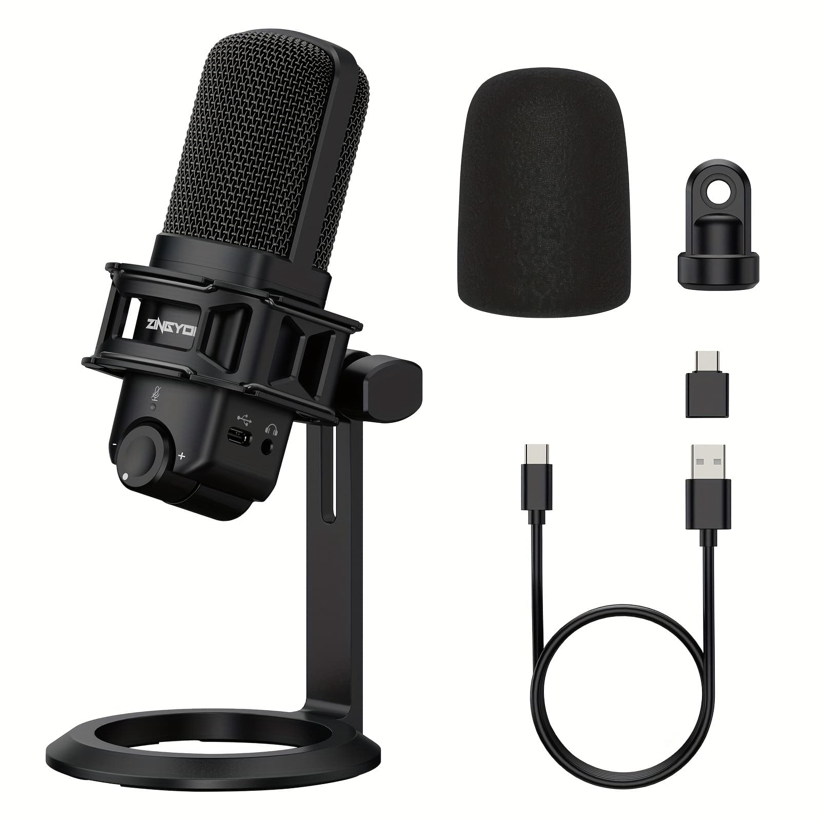 ZINGYOU ZY-UD2 USB Condenser Mic - Plug & Play, Cardioid Desktop Microphone with Gain Control, Mute Button, and Headphone Jack for PC Recording, Gaming, Streaming, Skype, Twitch, Voice Over - 96kHz/24Bit, Black, Computer, YouTube - Image 1