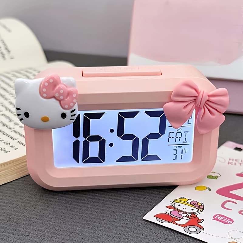 Cute Sanrio Hello Kitty Pink Alarm Clock - Large Display Noctilucent Desk Decor, Perfect for Dorms & Bedrooms, Charming Gift Idea, Cute Alarm Clock with Large Display - Image 1