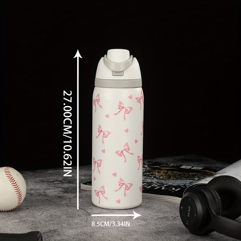 32oz Stainless Steel Insulated Water Bottle with Straw, Butterfly and Heart Design - Leakproof, Reusable, Perfect for Sports, Travel, School, Camping, and Fitness Enthusiasts - Image 1