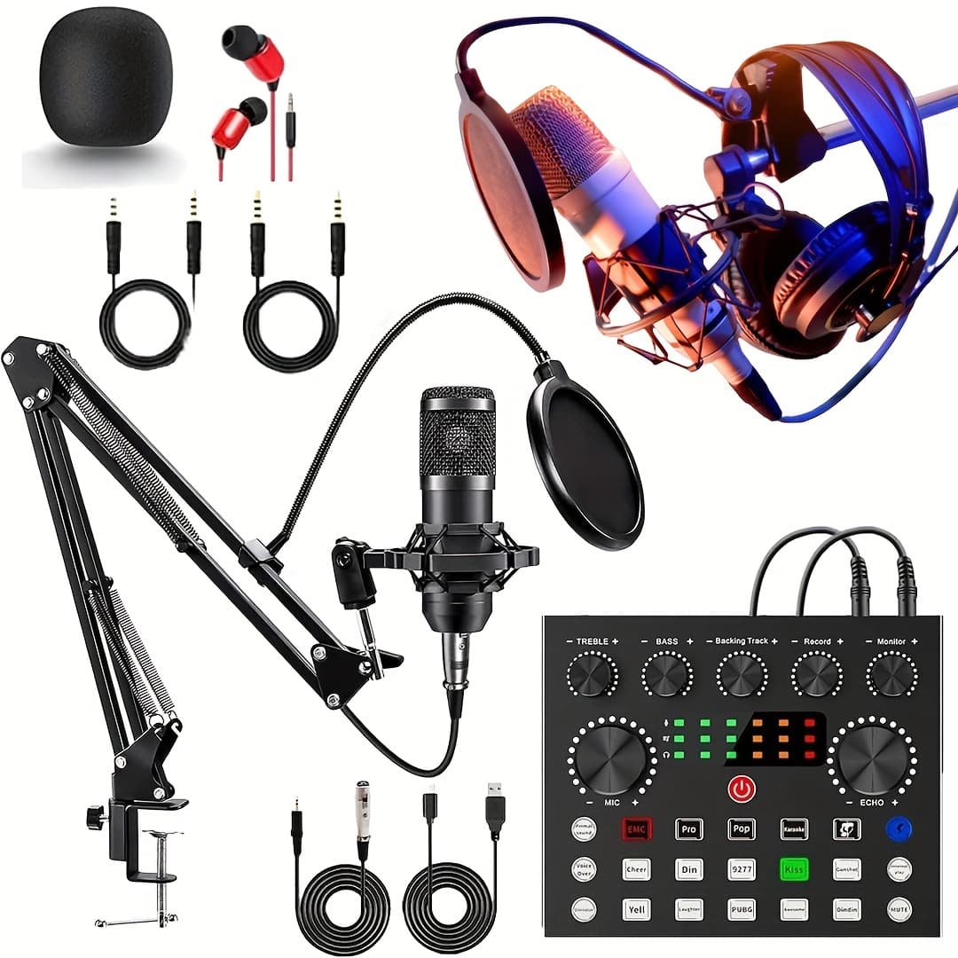 Podcast Equipment Bundle, All-in-One Audio Interface with Studio Condenser Microphone Perfect for Podcasting, Recording, Singing, Streaming and Gaming, PC, Smartphone, YouTube, TikTok - Image 1