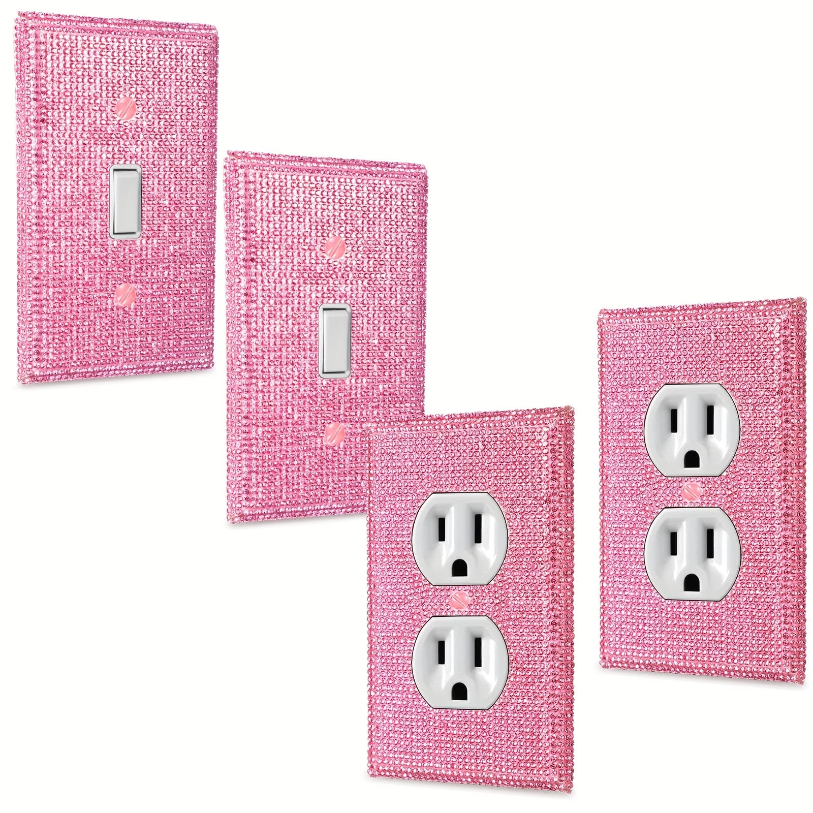 4pcs Light Pink Shiny Rhinestones Cover Bling Switch Wall Plate Decorative Includes 2 Duplex Light Plate Switch 2 Single Toggle Socket Outlet Cover 4.5 X 2.8 - Image 1
