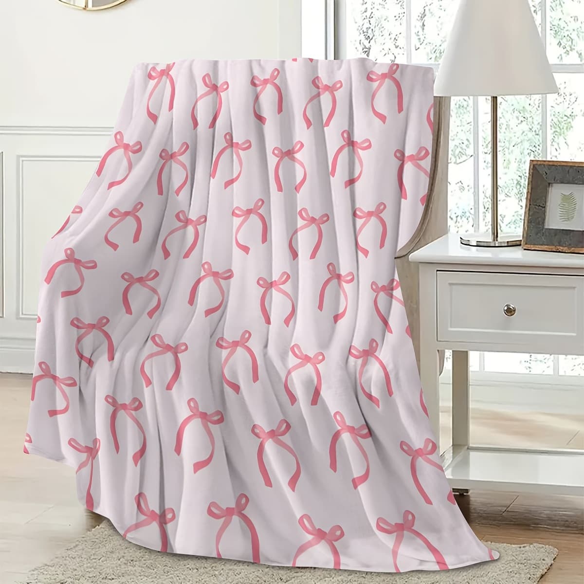 1pc Contemporary Style Pink Flannel Fleece Throw Blanket, All Seasons, Digital Print, Polyester 100%, 200-250 G/㎡, Multipurpose, with Other Craftsmanship, for Bed, Sofa, Chair, Pillow, Home Decor, Women - Image 1
