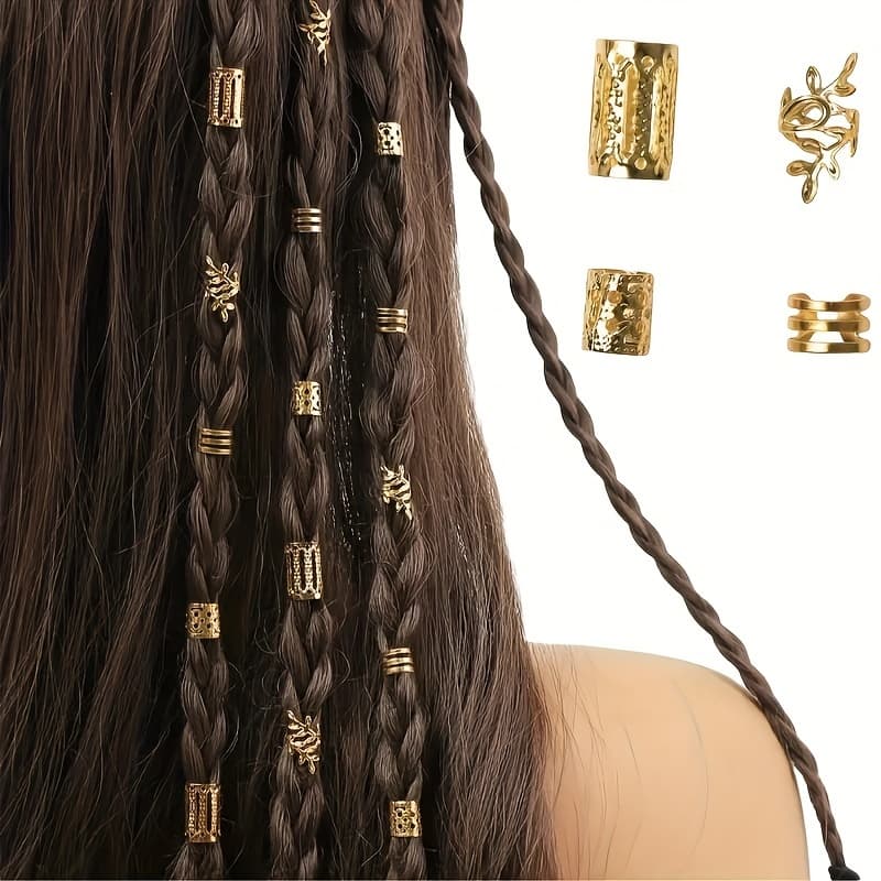 40pcs Set Of Solid Color Hollowed Out Braided Rings Vintage Hair Ring Hair Clasp Fashion Hair Accessories, Suitable for Women And Daily Use to Wear - Image 1