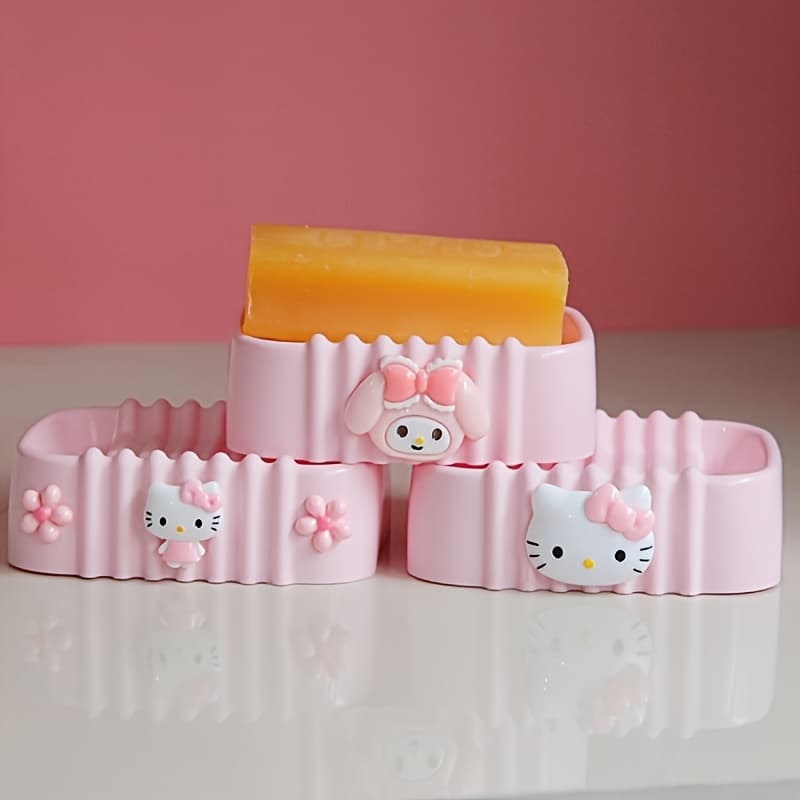 Authorized 1pc Cute Pink Hello Kitty Soap Dish, a Simple Decoration for The Bathroom, Practical And Portable for Soap Storage at The Sink. - Image 1