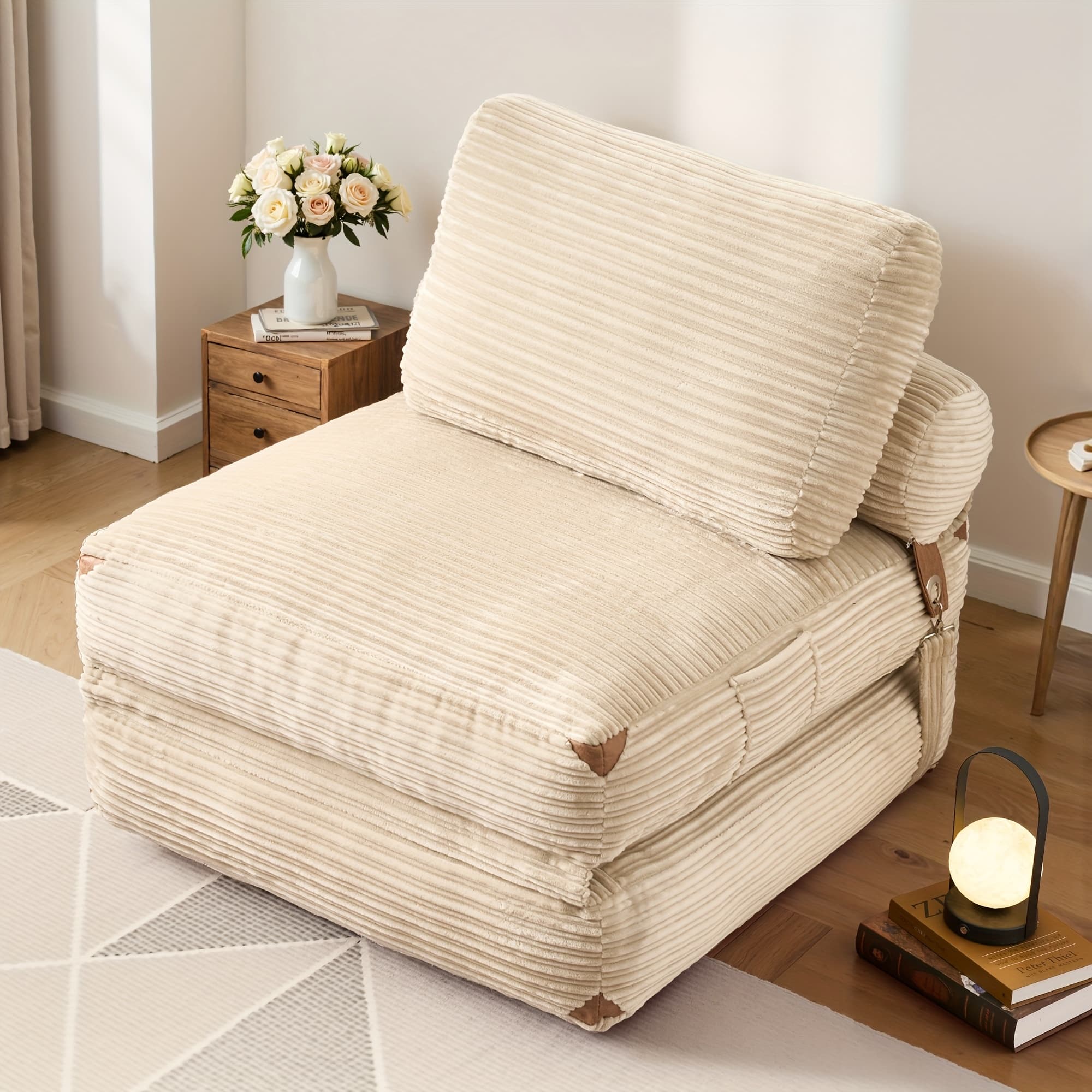 36", 83" Sleeper Couch No Assembly Required, Corduroy Convertible Chair Bed/ Single Folding Sofa Bed With Pillow, Space-Saving Sleeper For Small Bedrooms, Versatile Seating/Minimalist Interior Decor/Upholstery (Use Against The Wall When As A Chair) - Image 1