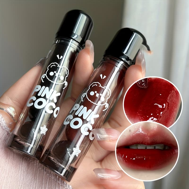 Little Bear Dudu Mirror Lip Glaze that Doesn't Fade Easily, Water-Glossy Lip Gloss for Students, Nude Lipstick, Glass Lip Glaze - Image 1