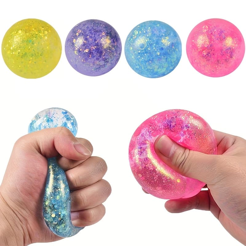 2pcs Glittery Marshmallow Stress Balls - Slow Rebound Squeeze Toys, 2.36inch, Mixed Colors (Yellow, Purple, Blue, Pink) for Relaxation & Fun, Playful Fun Item | Glittery Appearance | Durable Squishy, Squishy Toys - Image 1
