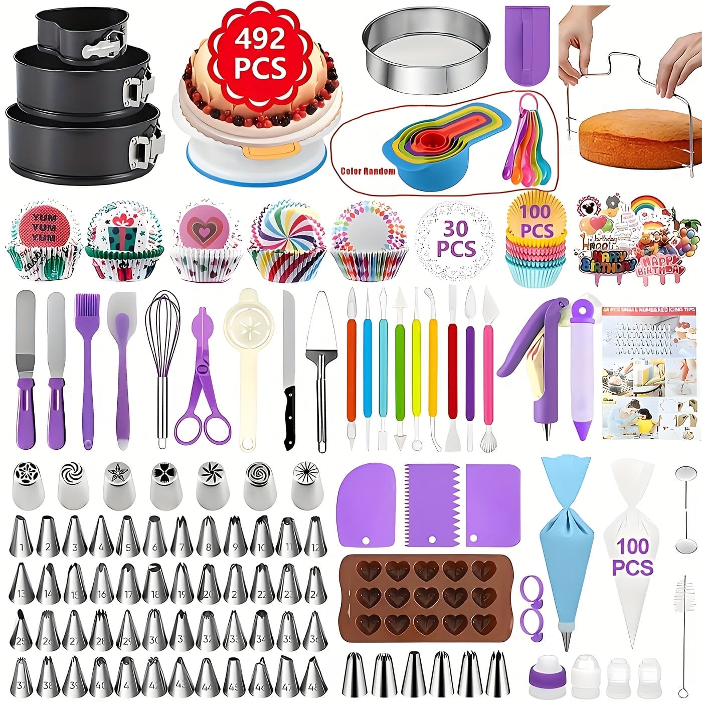 492pcs Pro Cake Decorating Set - Ultimate Cake Decorating Set With Cake Turntable, Reusable Piping Bags For Effortless Baking Artistry - Professional Quality For Bakers & Decorators - Image 1