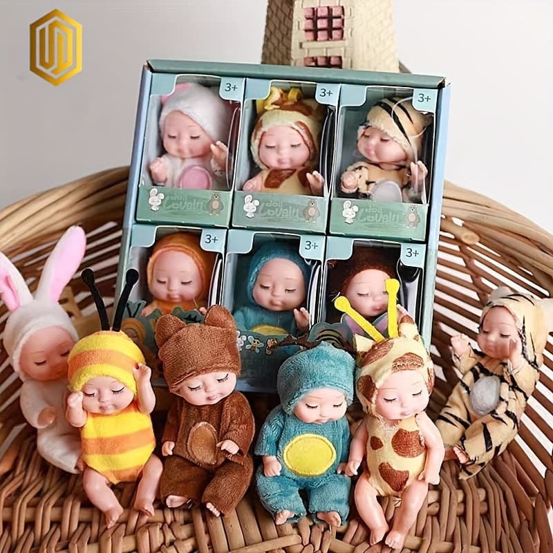 6pcs Mini Doll Sets, 4-inch Dollhouse Dolls, Interchangeable Handmade Costumes, Flexible Joints, Realistic PVC, Suitable For 3+ Years Old, Various Animal Costumes - Image 1