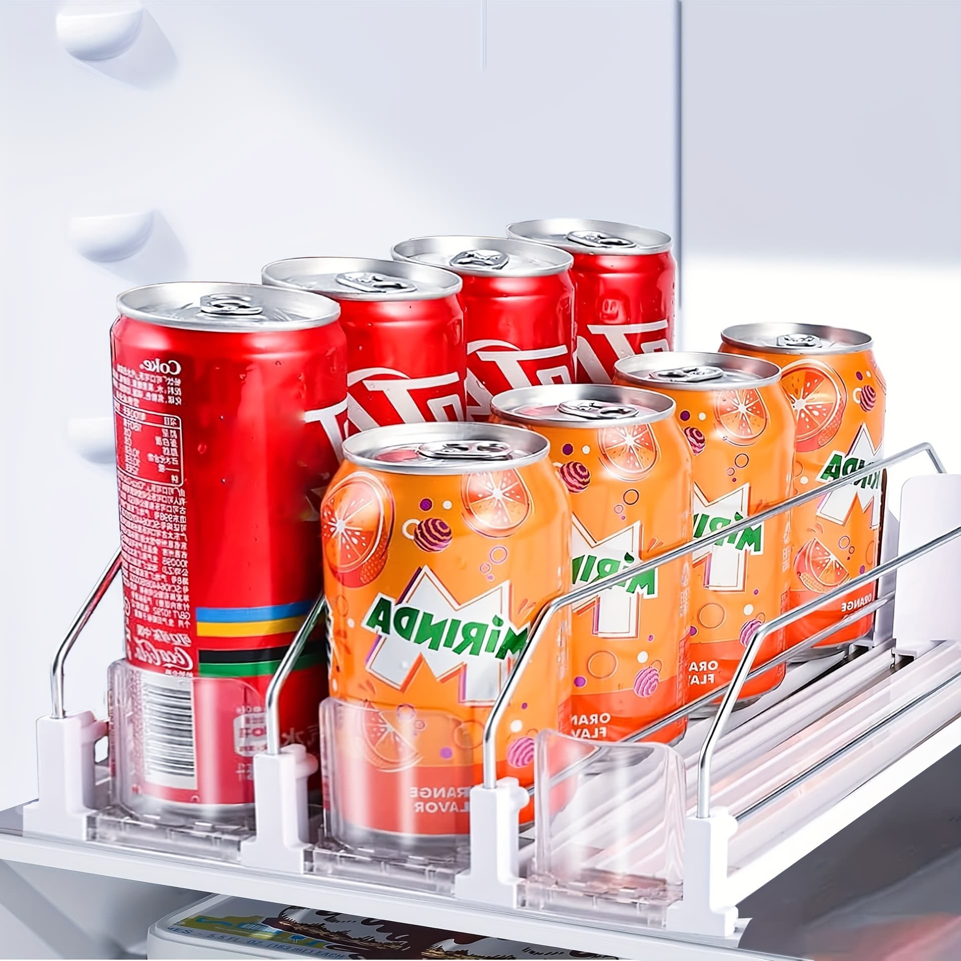 15-Can Soda Organizer with Automatic Pusher, Adjustable Width Transparent Dividers, and Clear Plastic Design for Refrigerator Storage, Perfect for Fizzy Drinks, Beverage Storage | Modern Refrigerator Accessory | Durable Plastic Organizer, Soda Fridge Organizer - Image 1