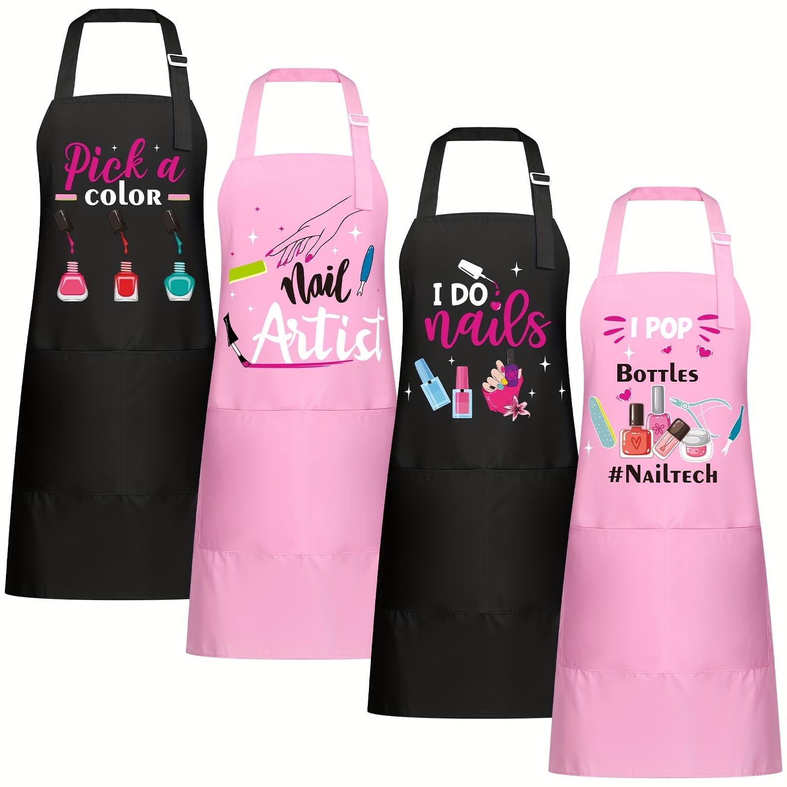 4pcs Nail Tech Aprons With Pockets For Women Funny Nail Technician Gifts Adjustable Manicurist Apron For Salons Cosmetology Smock - Image 1