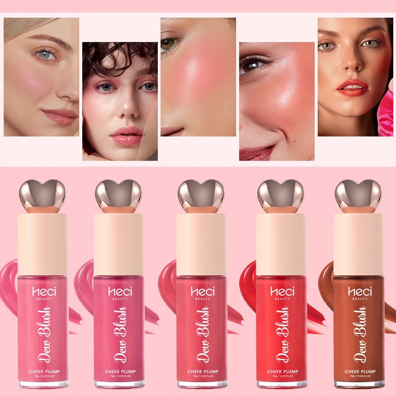 5-color Liquid Blush With Creamy Texture, Heart-shaped Dewy Water-colored Blush, Long-lasting Light Natural Matte Effect, Moisturizing Light Blending, Berry Pink Brown Tone, Perfect For Valentine'S Day Date, Holiday Gift For Girls And Wife - Image 1