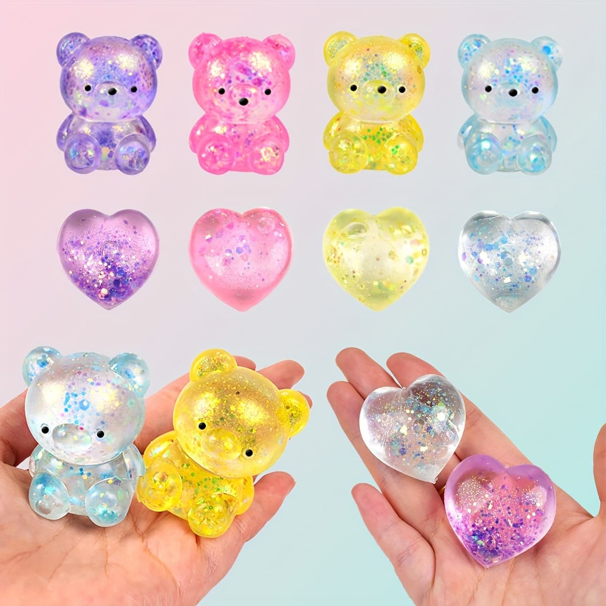 8 Mini Aurora Maltose Toys, Featuring Bears And Hearts, Squeeze And Rebound Fun, Stress Relief Toys. - Image 1