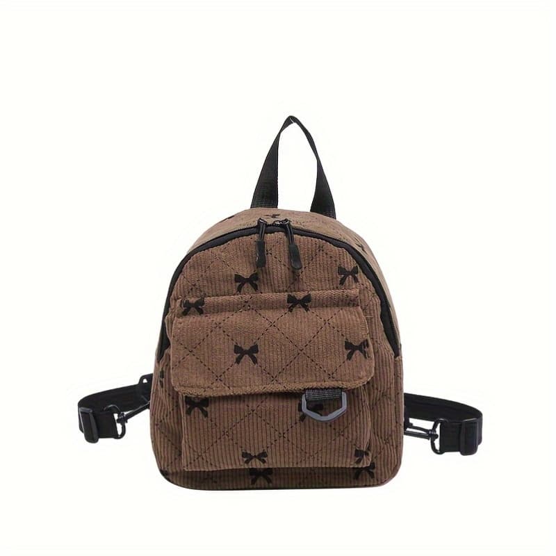Bowknot Mini Backpack-Stylish Corduroy School Bag, Fashionable Travel Pack, Lightweight and Durable, Perfect for Daily Use and Casual Outings - Image 1
