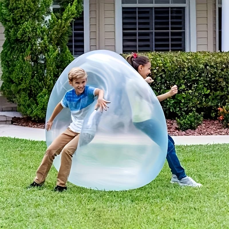 A Large Transparent Inflatable Bubble Ball - Outdoor Water Toy for Kids, Durable Non-Vacuum Design, Available in Pink/Blue/Green, Large Size 80.01 cm (Colorful Packaging + Straw) - Image 1