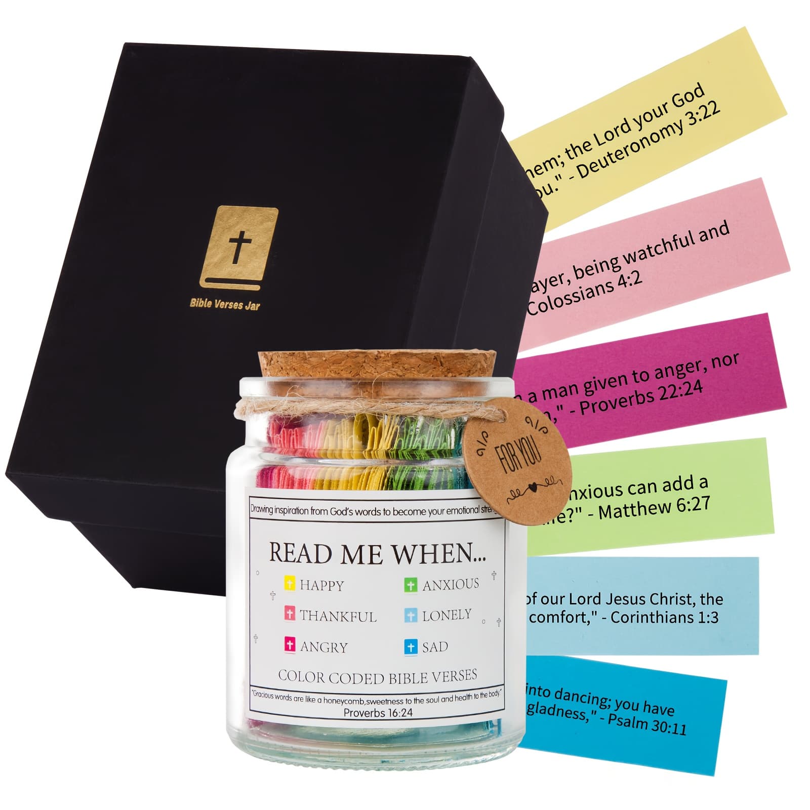 Bible Verse Card Jar-90 Colorful Bible Verse Cards, Bringing Comfort, Inspiration, And EncouraSynthetic Gemstoneent.Beautifully Designed Gift Jar, A Christian Gift Perfect for Prayers And Blessings.This Hope Jar Conveys Faith, EncouraSynthetic Gemstoneent, And The Warmth Of Love. - Image 1