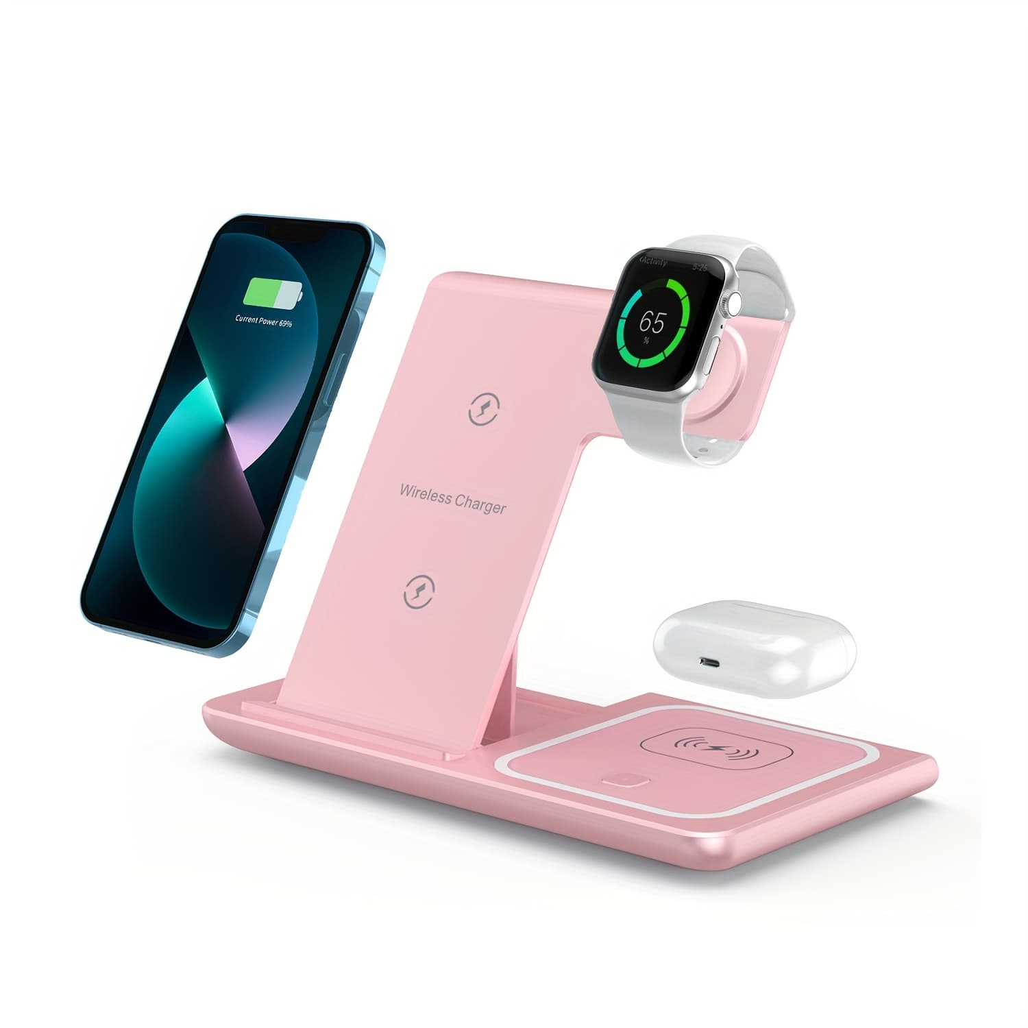 Fast Charging Station 3-in-1 15W Foldable Wireless Charger Stand, for iPhone 16 15 14 13 12 11 X 8 Pro Max/Pro/Mini/Plus, for iWatch Ultra10/9/8/7/6/5/4/3/2 SE, for AirPods 3/2/Pro Multiple Devices - Dual Coils Designed for iPhone - Image 1