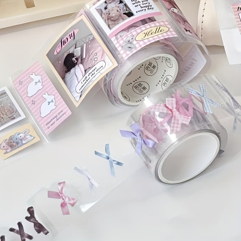 Fashionable Bowknot Washi Tape, Reusable Self-Adhesive Decorative Sticker, PET Material, Glossy Finish, Irregular Shape for DIY Crafts and Packaging - Image 1