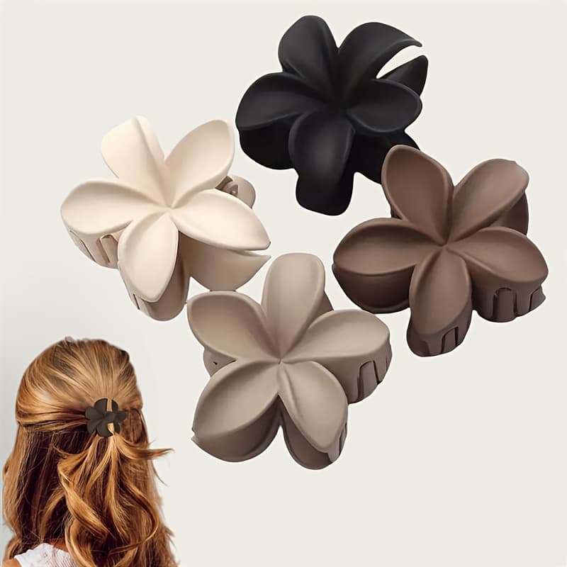 4pcs Set of Elegant Solid Color Matte Flower Hair Claw Clips, Fashionable Non-slip Hair Grippers, Shark Clips for the Back of the Head. Suitable for Women and Daily Wear - Image 1