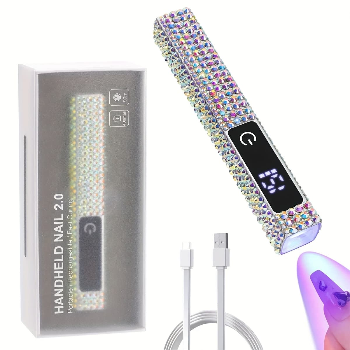 Mini Crystal Nail Lamp Rechargeable Portable LED/ Nail Dryer with Touch Display and Sparkling Rhinestone Design Type-C Interface Quick Curing - Image 1