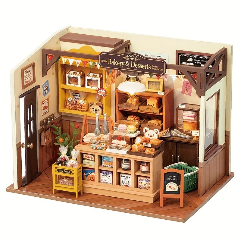 Rolife Dollhouse Mini House Kit With Furniture And LED Lights Dollhouse Wooden Model Kit, Suitable For Adults, Making Christmas Gifts For Families (Becka's Baking House) - Image 1