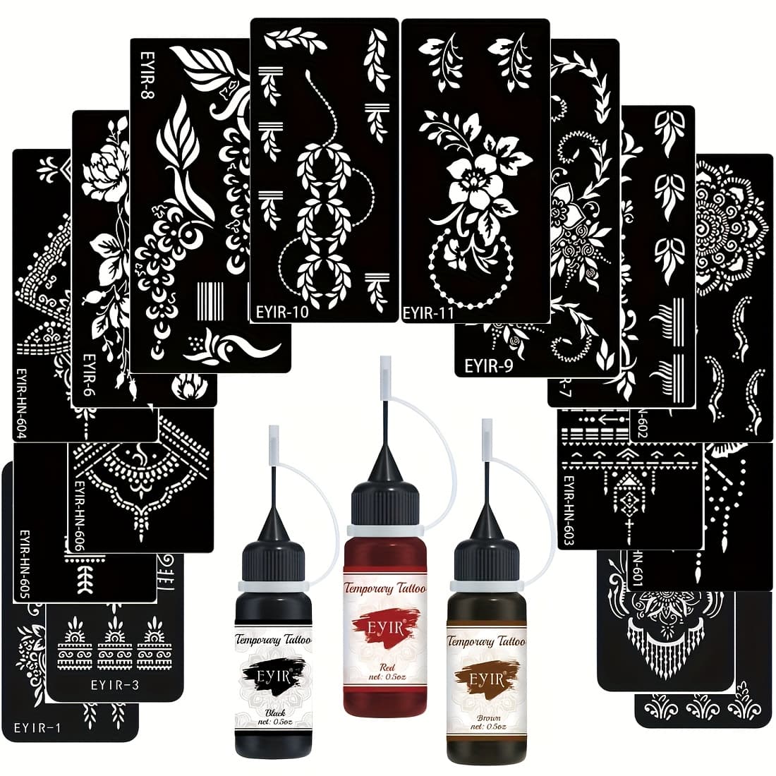 EYIR Temporary Tattoo Gel Markers - Black, Brown, Red for Body Painting DIY, Creative Body Art, Parties, Carnivals & Special Occasions, Festive Designs with Floral & Geometric Patterns, Party Tattoos, Carnival Tattoos, Vibrant Tattoos, Durable Tattoos - Image 1