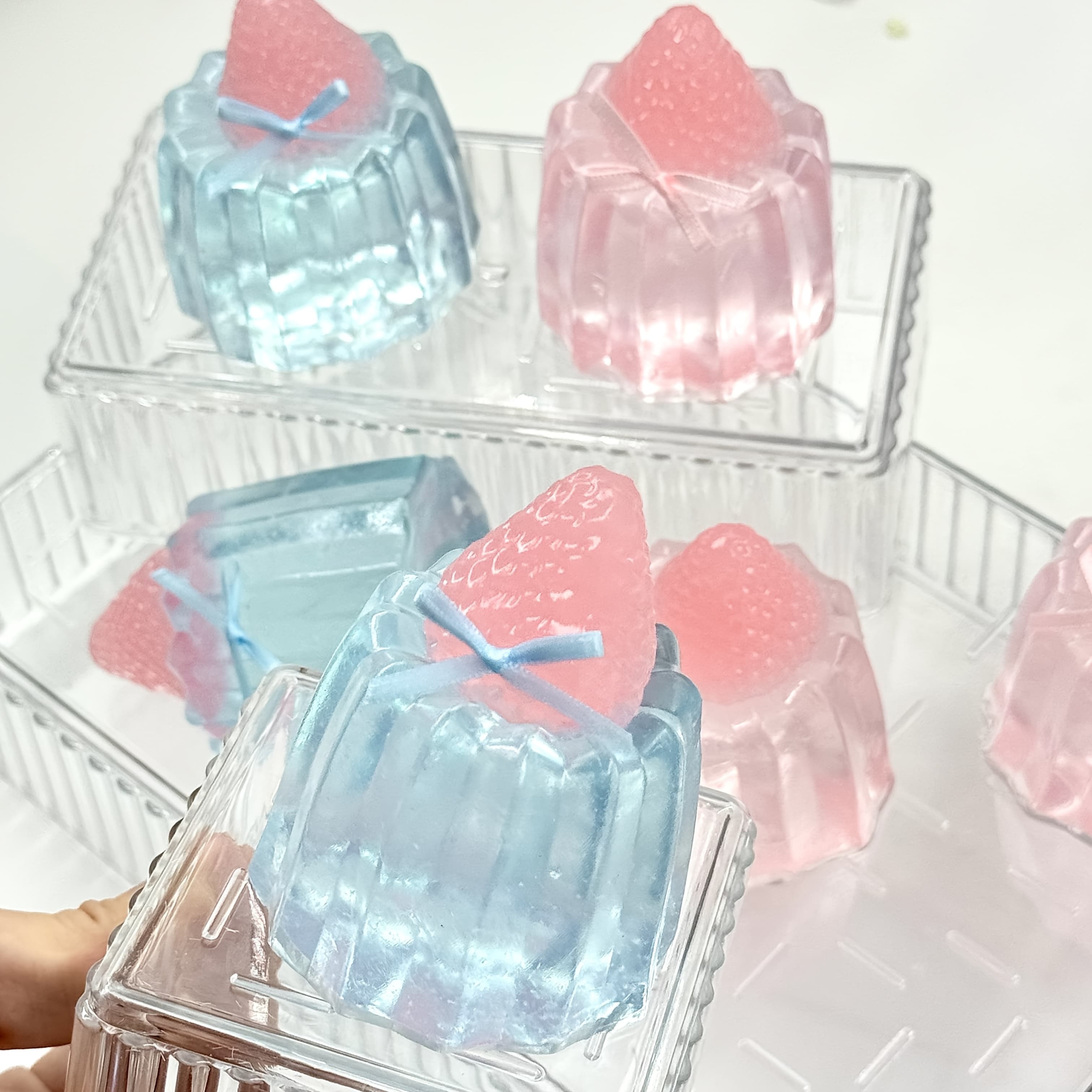 Butterfly Decoration One Strawberry Transparent Model Squeeze Toy with Sticky Hands, Happy Squeeze Toy, Funny Gift Toy for Three Years Old and Above, Transparent Model Strawberry Cake, Small Cake Squeeze Toy - Image 1